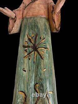 Ange Gardien Rustique Fait Main, Sculpté et Peint, 24 1/2 Pouces de Hauteur, Art Populaire Vintage