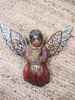 Angel en Bois Sculpté de l'Art Populaire Antique du Guerrero, Mexique