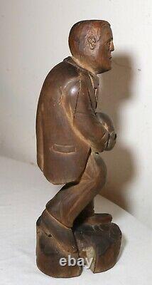 Antique 1800's Folk Art Main Sculpté En Bois Figural Homme Sculpture Statue Figure