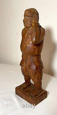 Antique 1800's Folk Art Main Sculptée En Bois Figural Homme Sculpture Statue Figure