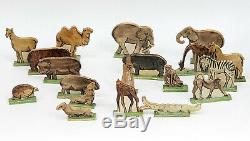 Antique 19c. Folk Art En Bois Sculpté Toy L'arche De Noé Toy Avec 19 Chiffres