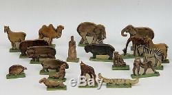 Antique 19c. Folk Art En Bois Sculpté Toy L'arche De Noé Toy Avec 19 Chiffres