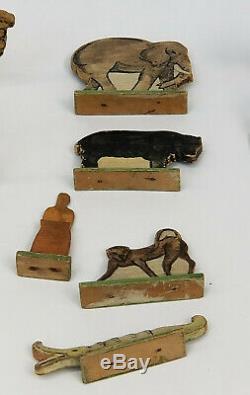Antique 19c. Folk Art En Bois Sculpté Toy L'arche De Noé Toy Avec 19 Chiffres