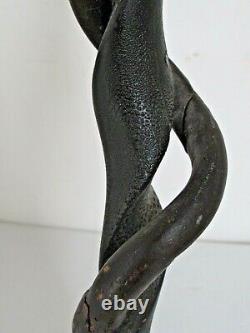 Antique 19th Century Folk Art Sculpté Bois Serpent Canne Bâton De Marche