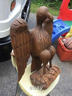 Antique Aafa Folk Art Grand Bois Sculpté Eagle En Bois Support Du Livre Biblique