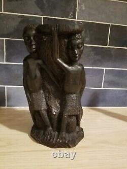 Antique African Tribe Wooden Carved Art Statue Masque Travail Unique À 360 Degrés