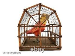 Antique American Folk Art Bird In Cage Decoy Or Carving Early 1900s Display