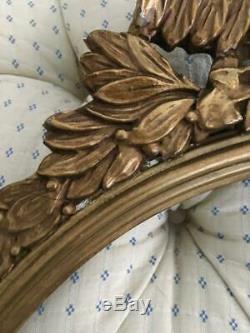Antique Art Populaire Aigle En Bois Sculpté À La Main D'or Américain Round Wall Mirror Cadre