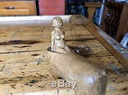 Antique Art Populaire Main Nue Sculpté Bâton De Marche, Canne, Naive, Vilain