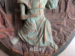 Antique Art Populaire Panneau Sculpté Signe Commercial Pub Taverne Tôt Americana Lady Liberty