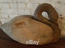 Antique Art Populaire Sculpté À La Main Swan