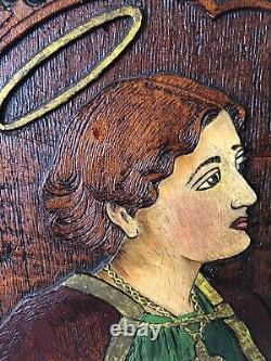 Antique Carved Wood Folk Art Polychrome Mission Américaine Saint Cecilia Religio