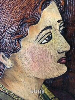 Antique Carved Wood Folk Art Polychrome Mission Américaine Saint Cecilia Religio