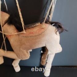 Antique Charved Folk Art Horse Donkey Mule Marionette Puppet Real Hair