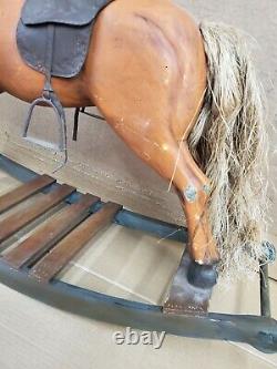 Antique En Bois Sculpté Carousel Rocking Cheval Pony Peinture Décorée Folk Art M