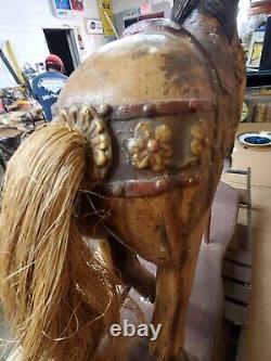Antique En Bois Sculpté Cheval Carrousel Taille Enfant Peinture Décorée Art Populaire Pony E