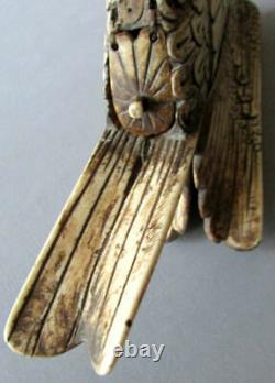 Antique Folk Art Brosse De Bovins Sculptés À La Main 12 Eagle