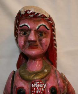 Antique Folk Art Primitive Lady Carving Snake Armoiries Articulées Effigie Oaxacan