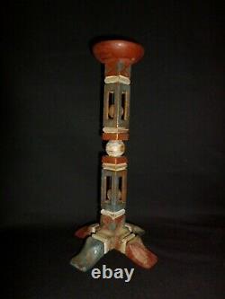 Antique Folk Art Sculpté Whimsey Polychrome Peint Americana Aafa Bougie Stick