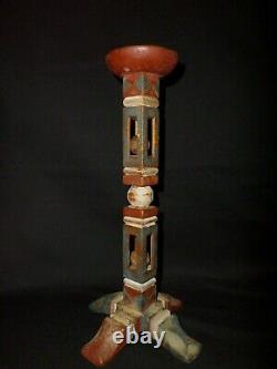 Antique Folk Art Sculpté Whimsey Polychrome Peint Americana Aafa Bougie Stick