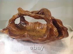 Antique Folk Art Solid One Piece Black Walnut Hand Carved Wood Basket