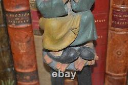 Antique Forêt Noire Chamois Horns Hook Figural Grandmother Carved Wood Folk Art
