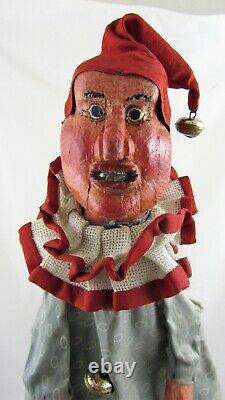Antique Gant Puppet Jester Elf Folk Art C1920 Sculpté À La Main