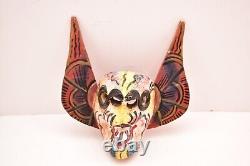 Antique MEXICAIN GUERRERO ART POPULAIRE ANGE EN BOIS SCULPTÉ Crâne Masque du Jour des Morts
