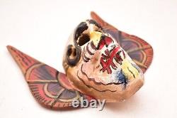 Antique MEXICAIN GUERRERO ART POPULAIRE ANGE EN BOIS SCULPTÉ Crâne Masque du Jour des Morts