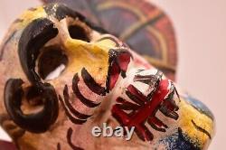 Antique MEXICAIN GUERRERO ART POPULAIRE ANGE EN BOIS SCULPTÉ Crâne Masque du Jour des Morts