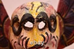 Antique MEXICAIN GUERRERO ART POPULAIRE ANGE EN BOIS SCULPTÉ Crâne Masque du Jour des Morts