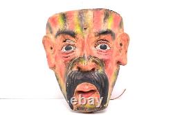 Antique MEXICAIN GUERRERO ART POPULAIRE MASQUE DE DANSE EN BOIS SCULPTÉ HOMME AVEC MOUSTACHE VTG