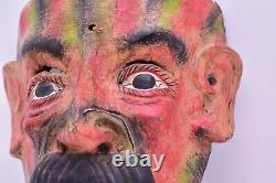 Antique MEXICAIN GUERRERO ART POPULAIRE MASQUE DE DANSE EN BOIS SCULPTÉ HOMME AVEC MOUSTACHE VTG