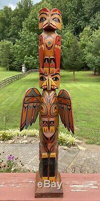 Antique Magnifique / Vintage Sculpté Et Peint Pôle Folk Art Totem 30 Wyoming