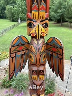 Antique Magnifique / Vintage Sculpté Et Peint Pôle Folk Art Totem 30 Wyoming