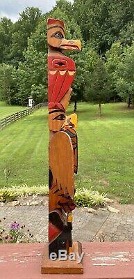 Antique Magnifique / Vintage Sculpté Et Peint Pôle Folk Art Totem 30 Wyoming