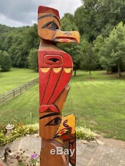 Antique Magnifique / Vintage Sculpté Et Peint Pôle Folk Art Totem 30 Wyoming