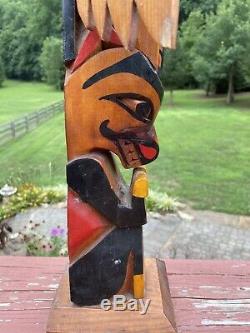 Antique Magnifique / Vintage Sculpté Et Peint Pôle Folk Art Totem 30 Wyoming
