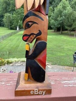 Antique Magnifique / Vintage Sculpté Et Peint Pôle Folk Art Totem 30 Wyoming