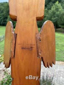Antique Magnifique / Vintage Sculpté Et Peint Pôle Folk Art Totem 30 Wyoming