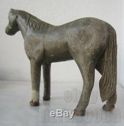 Antique Main Primitive Carved Cheval Chiffre Jouet Statuette. La Sculpture D'art Populaire