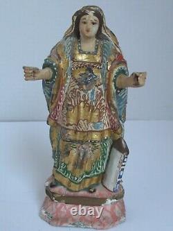Antique Mexicaine Vierge Santa Hand Carved Original Paint 8 Tall 19th C