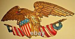 Antique Original Vintage Gilded Carved American Folk Eagle Wall Plaque Sculpture