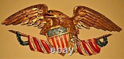 Antique Original Vintage Gilded Carved American Folk Eagle Wall Plaque Sculpture