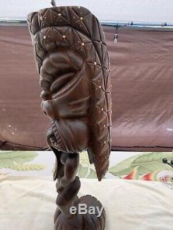 Antique Polynésien Tiki Sculpté À La Main En Bois Statue Dieu Folk Art Wow