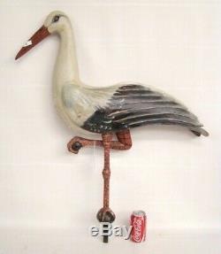 Antique Sculpté À La Main Polychrome Folk Art Stork 37