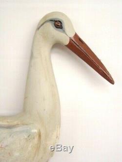 Antique Sculpté À La Main Polychrome Folk Art Stork 37