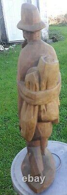 Antique Sculptée En Bois Folk Art Sculpture Voyage Homme Sans Maison 16.5 Hobo