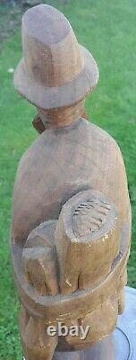 Antique Sculptée En Bois Folk Art Sculpture Voyage Homme Sans Maison 16.5 Hobo