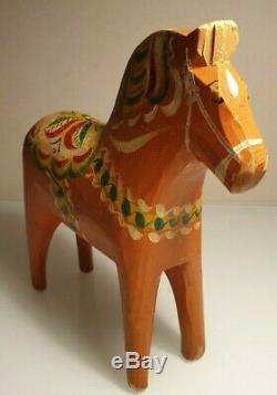 Antique Suédois Dala Horse. Art Populaire Sculpté Suède Peint À La Main. 8